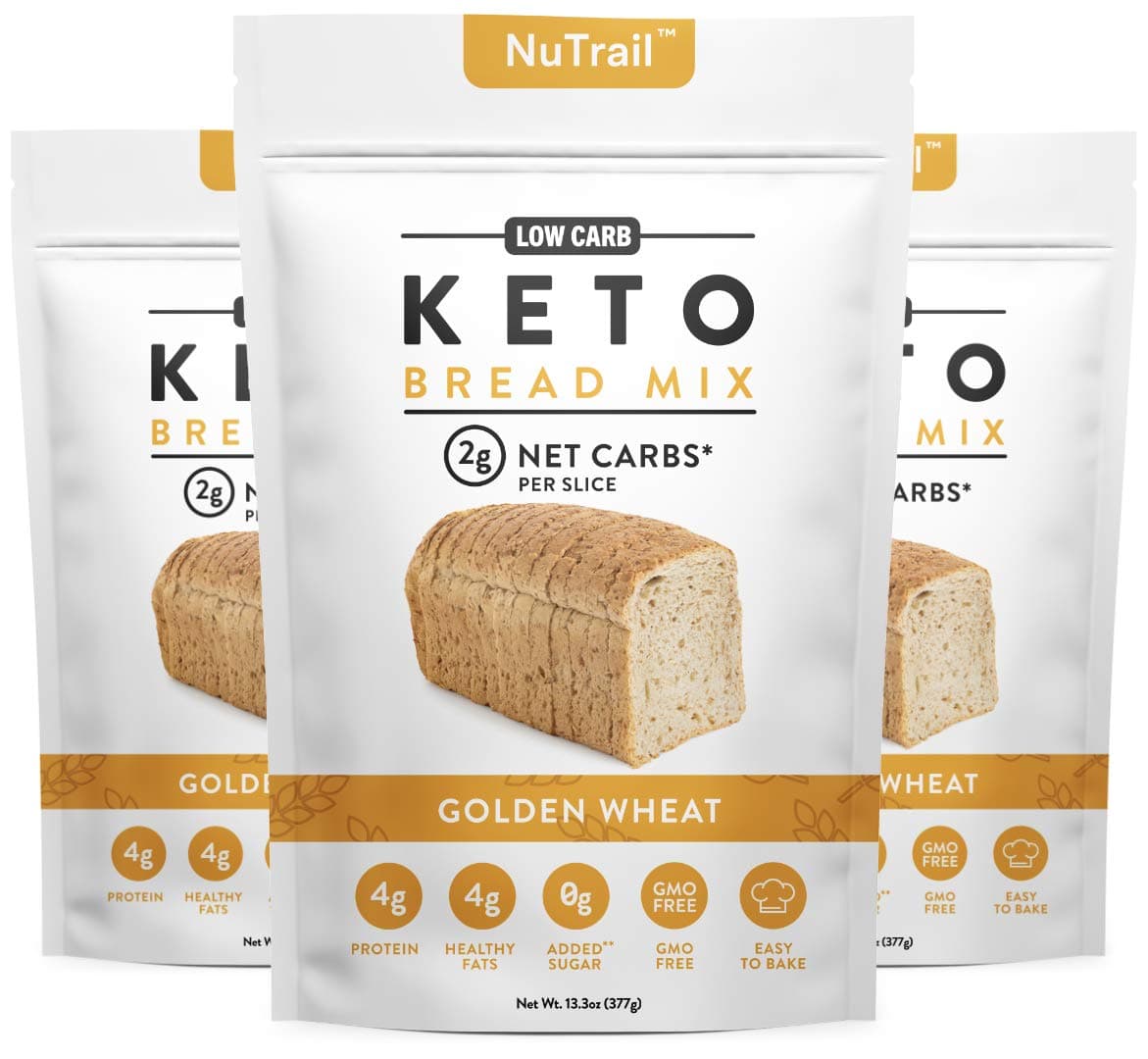 NuTrail™ - Keto Bread Mix - Only 2g Net Carbs per slice - Makes 1 Large Loaf - Low Carb Food - Easy Baking (13.3 oz) (3 Count)