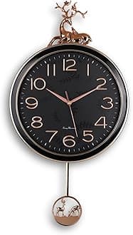 Amazon Brand – Umi Silent Stylish Latest Decorative Home Decor Designer Reindeer Pendulum Wall Clock lolak Big wall clock for Living Room Bedroom Home Wall Decoration Gift (BLACK)