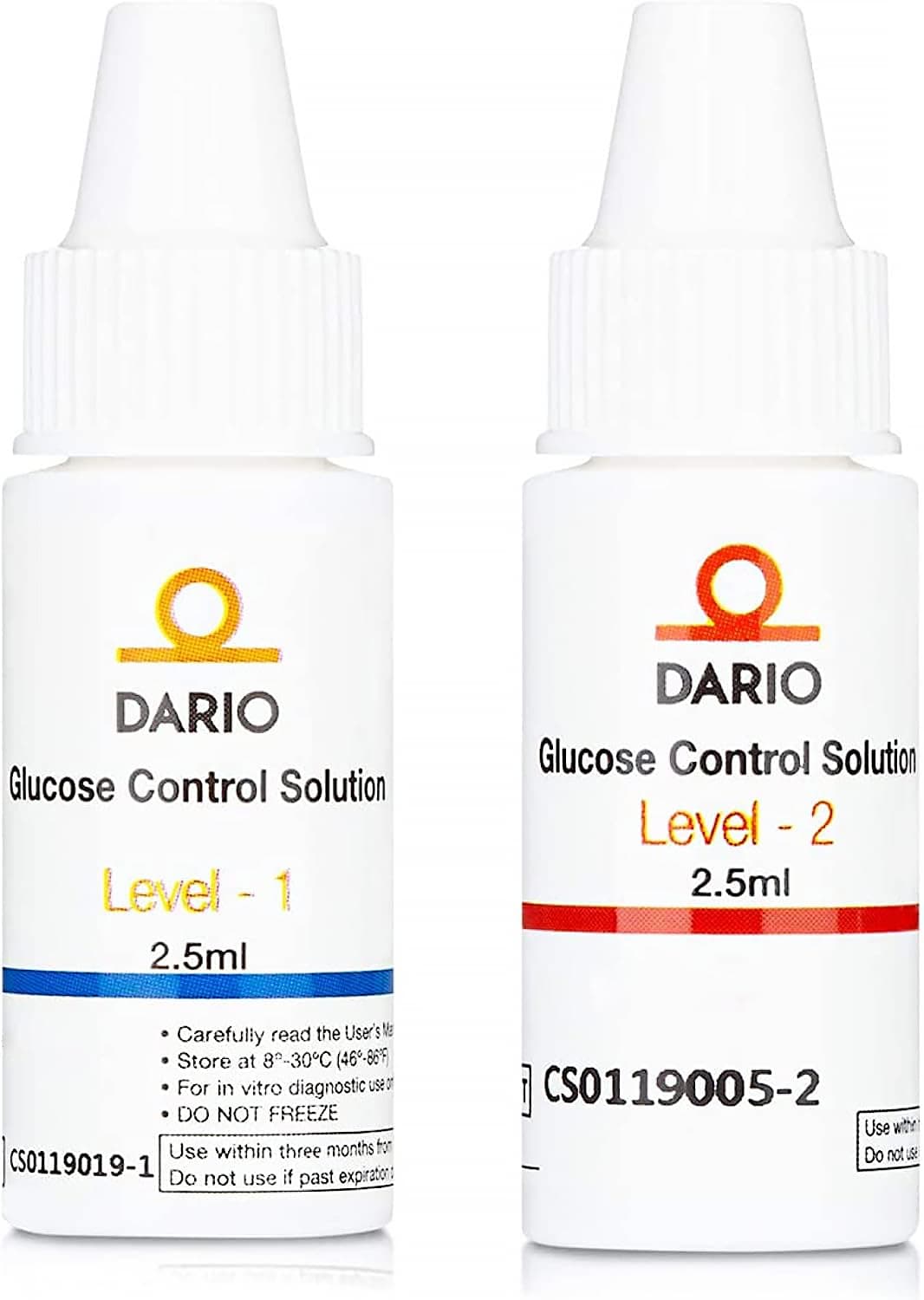 - Dario Glucose Control Solution for Test Strips Levels 1 & 2 (2.5ml)