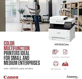 Canon i-SENSYS MF655Cdw Wireless Colour Multifunction Laser Printer - A4, Print, Copy, Scan - 21 ppm print speed, LCD Touch Screen - Wi-Fi Connectivity, Scan to Cloud - Office Printer