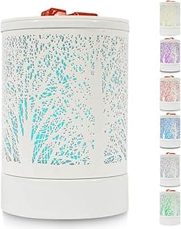 Fragrance Wax Melts Warmer with 7 Colors LED Changing Light Classic Black Forest Design Scent Oil Candle Warmer for Home White Tree