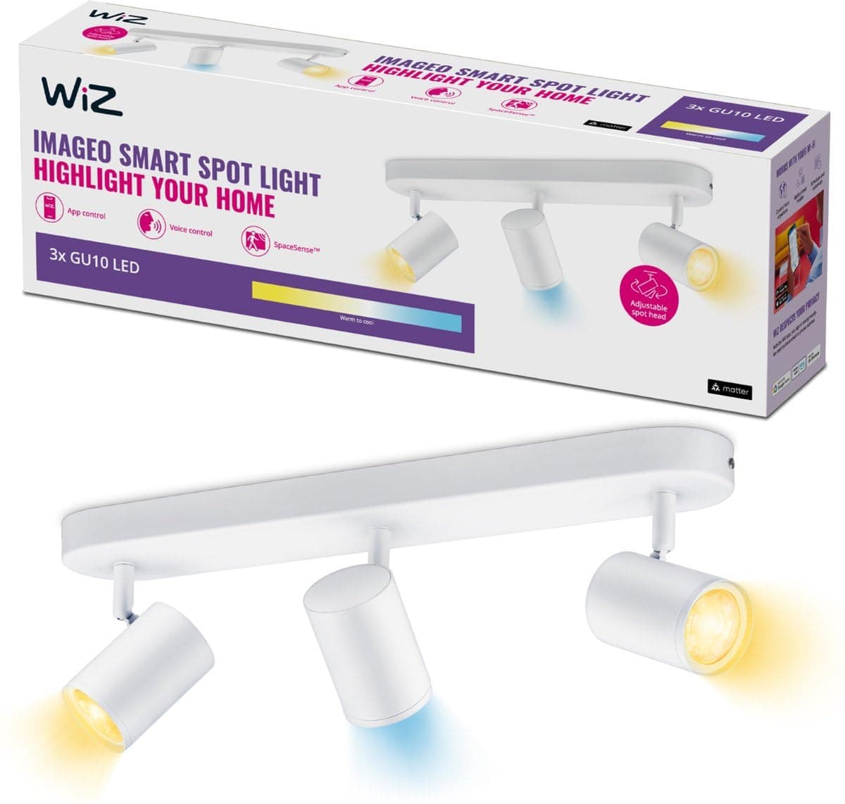 WiZ White Tunable White Imageo Smart Connected WiFi Ceiling Light Spot Fixture. [3 Spot - White] App Control for Indoor Home Lighting, Livingroom and Bedroom