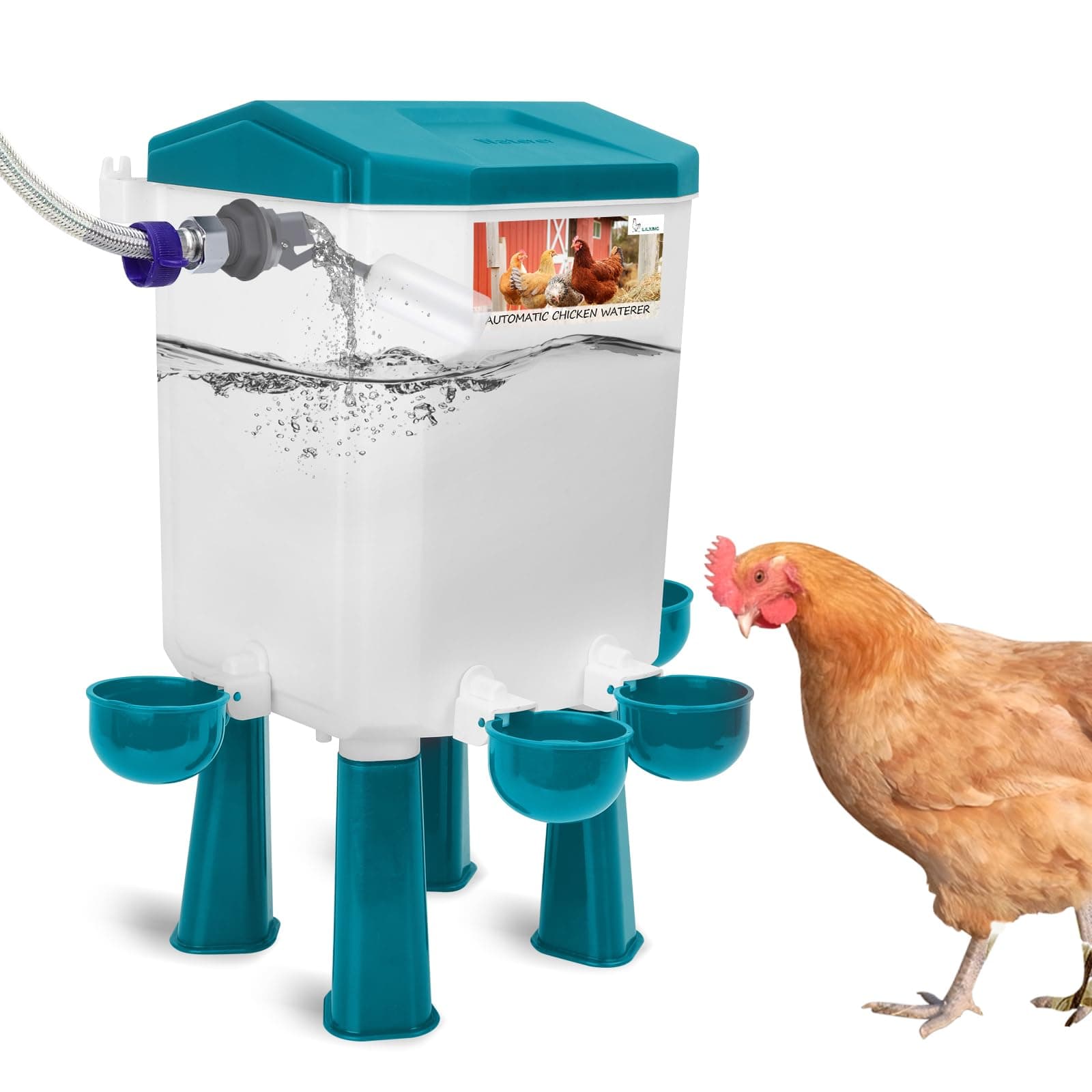 Lilyang Automatic Chicken Waterer| Float-Control Auto Waterer, Hanging/Standing Design, Connect to 3/4'' Faucet & Hose, Effortless Hydration Solution for Backyard Coop & Small Farm