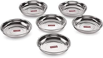 HAZEL Steel Multipurpose Snacks Serving Plate Set | Small Plate for Halwa, 300 ML, Set of 6