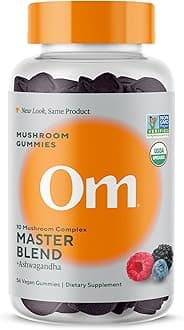 OM MUSHROOM SUPERFOOD Master Blend Mushroom Gummies – Organic 10-Mushroom Complex with Ashwagandha – Supports Immunity, Gut Health & Stress Relief – Mixed Berry Flavor – 28 Servings, 56 Count.