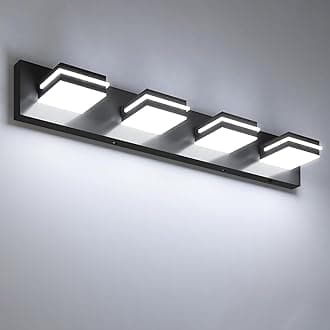 VOLISUN Modern 30-Inch Black Bathroom Vanity Light Fixtures, 4-Light, Cool White LED, Wall Mount, Touch Control