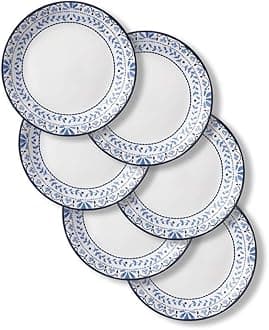 Corelle Vitrelle Salad Plates Set Triple Layer Glass and Chip Resistant, 9-Inch Lightweight Round Plates, Portofino, Caspian, 6-Piece