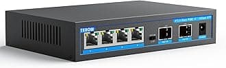 4-Port 2.5Gb PoE+ Switch add 2-Port 10Gb SFP+, TEROW Base-T 10G Ethernet, 60Gbps Switching Capacity, IEEE802.3af/at, Up to 30W, 65W,Desktop/Wall Mount, for AP & IP Cameras, Home,Gaming,Office