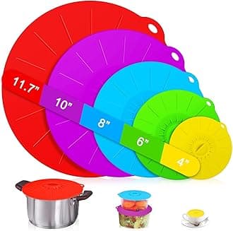 Elegant Live Set of 5 Heat Resistant Microwave Cover - Various Sizes Silicone lids for Bowls, Plate, Pots, Pans - StoveTop, Oven, Fridge and Freezer Safe.