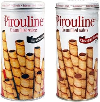 Pirouline Cream Filled Wafers 6 Pack! 3 Dark Chocolate & 3 Chocolate Hazelnut! Tasty Cookie Treats in 3.25 Ounce Canisters!