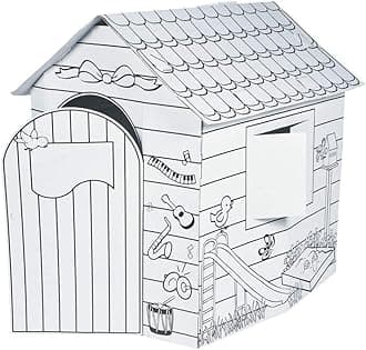 Cardboard Playhouse for Kids Ages 4-8 - Large 28" x 34.5" x 3' Indoor Play House to Color | DIY Coloring House Cardboard Craft Kit for Toddler Activities & Rainy Day Fun