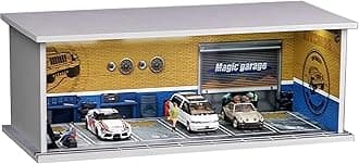 Display Case for Hot Wheel with LED Light Stackable Mega Garage Storage for 1:64 Matchbox & Diecast Cars 6-Slot Parking Diorama with Illuminated Showcase (Yellow-Garage)