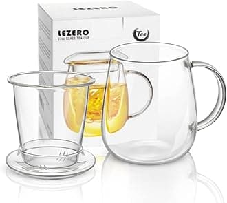 Glass Tea Cup with Strainer and Lid Gift Kit, Borosilicate Infuser Mugs with Filter for Blooming & Loose Leaf Tea, Heat Resistance, Lead-free, Microwave & Dishwasher Safe, 17oz