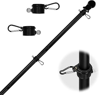 HOOSUN 6 FT Flag Pole Kit with 2 Rotating Rings and Flag Pole Clips,Flag Poles for Outside House,Black Stainless Steel Adjustable Pole for Commercial Or Residential