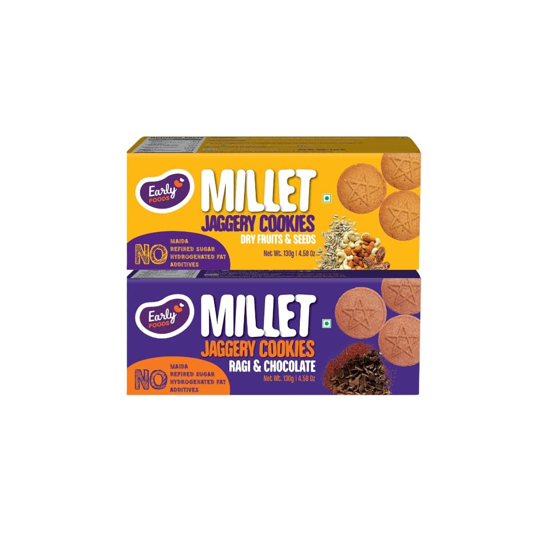 Early Foods - Biscuits Combo Pack - Dry Fruit & Ragi Choco Jaggery Cookies X 2 |Sugar Free Biscuits | Cookies For Kids & Adults, 260 Grams