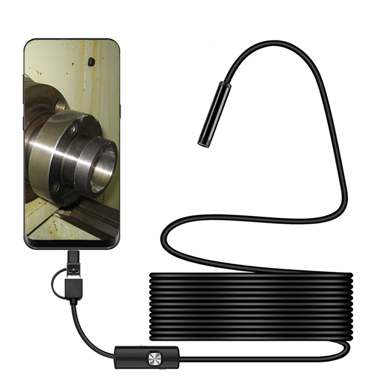 USB Borescope Inspection Camera ,3in1 interface Micro USB & USB & TYPE-C ,HD 720P Snake Endoscope Semi-Rigid Hard Cable For Android Smartphone PC MacBook ( 2M )