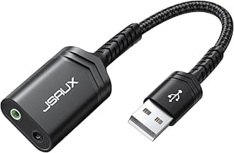 USB to 3.5mm Jack Audio Adapter, JSAUX USB Audio Adapter External Stereo Sound Card with 3.5mm Headphone and Microphone Jack Compatible with Windows, MAC, Linux, PC, Laptop, Desktops, PS5, PS4-Black