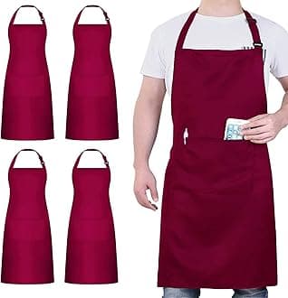 4 Pack Chef Aprons, Black Apron with 2 Pockets, Waterproof Adjustable Apron for Men, Women, Professional Kitchen Apron for Kitchen, Gardening, Restaurant, Barbecue, Coffee