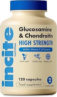 Glucosamine and Chondroitin High Strength Complex with MSM, Vitamin C, Ginger, Rosehip & Turmeric - 120 Premium Capsules Joint Care Supplements Made in The UK by Incite Nutrition