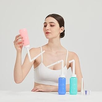 2pcs-Pack Peri Bottle 2IN1 Vaginal Douche- Postpartum and Perineal Care -Portable Hand Held 300ml Travel Bidet Sprayer for Women or Men -Handheld Jet Spray Bottle for Toilet-Portable Bidet-Blue+Pink