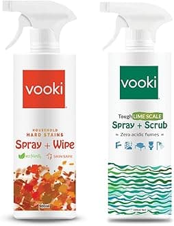 Vooki Eco-Friendly Kitchen Cleaning Spray & Lime Scale Remover Combo for Bathroom, Tap, Hard Water Stains, Gas Stove, Chimney, Tough Grease & Stains, Home and Commercial Use - 500ml (Pack of 2)