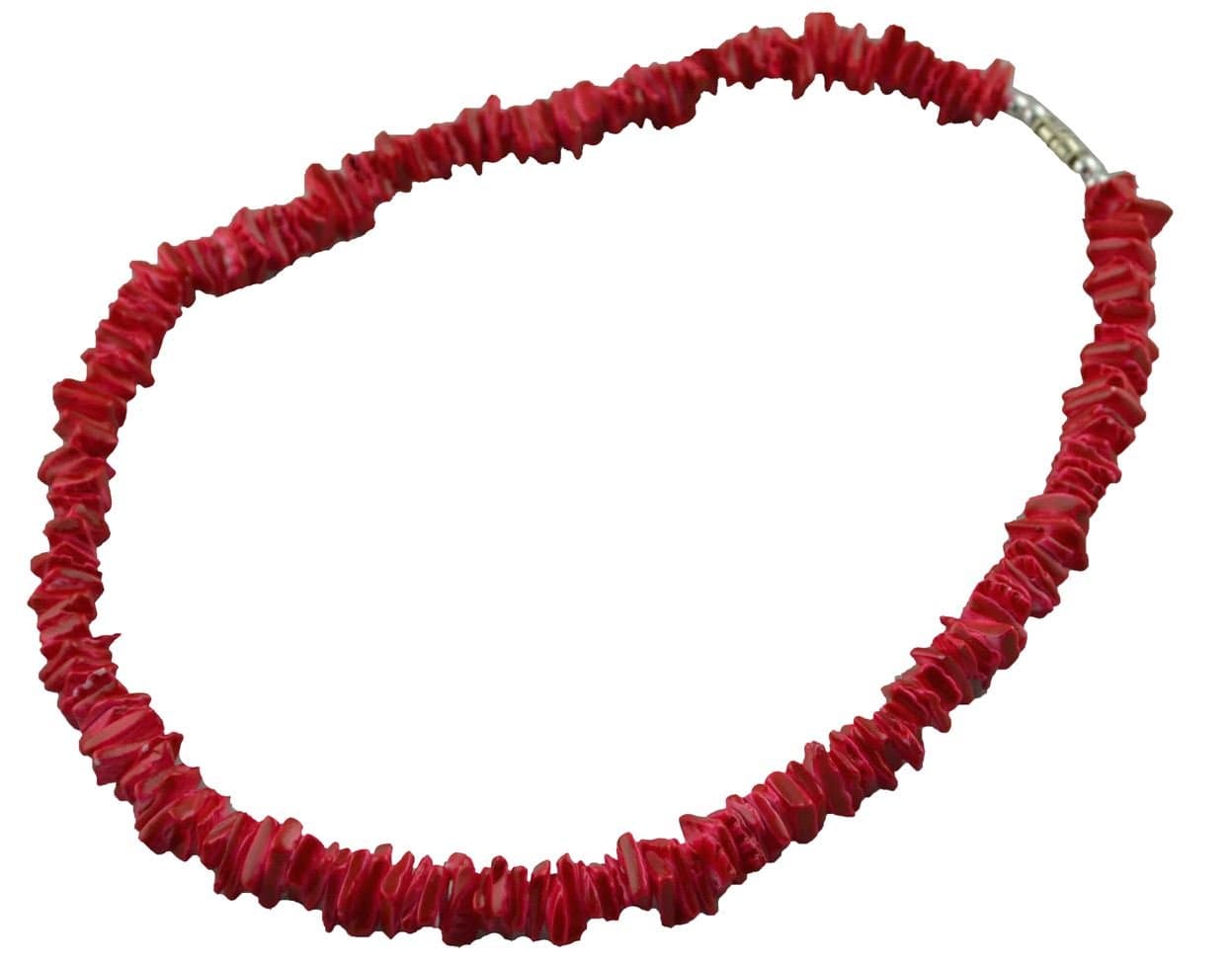 Real Chips Puka Shell Necklace 18" Red
