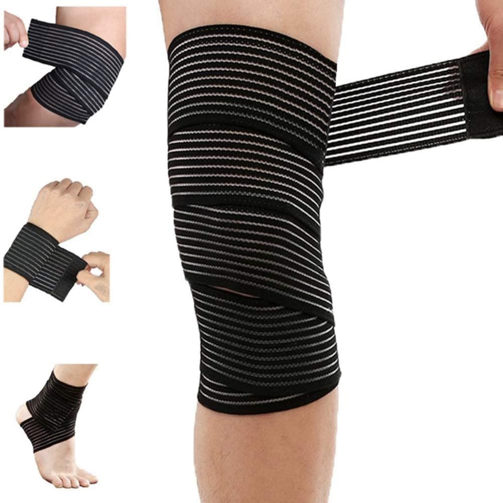 Extra Long Elastic Knee Wrap Compression Bandage Brace Support for Legs, Plantar Fasciitis, Stabilising Ligaments, Joint Pain, Squat, Basketball, Running, Tennis, Soccer, Football (Black-2Pcs)