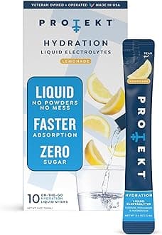 - PROTEKT Electrolyte Packets for Recovery & Hydration | Organic & Sugar-Free Electrolytes Drinks | Works Faster Than Powder Drink | On-The-Go Liquid Hydration Drink | Lemonade, 10 Pack