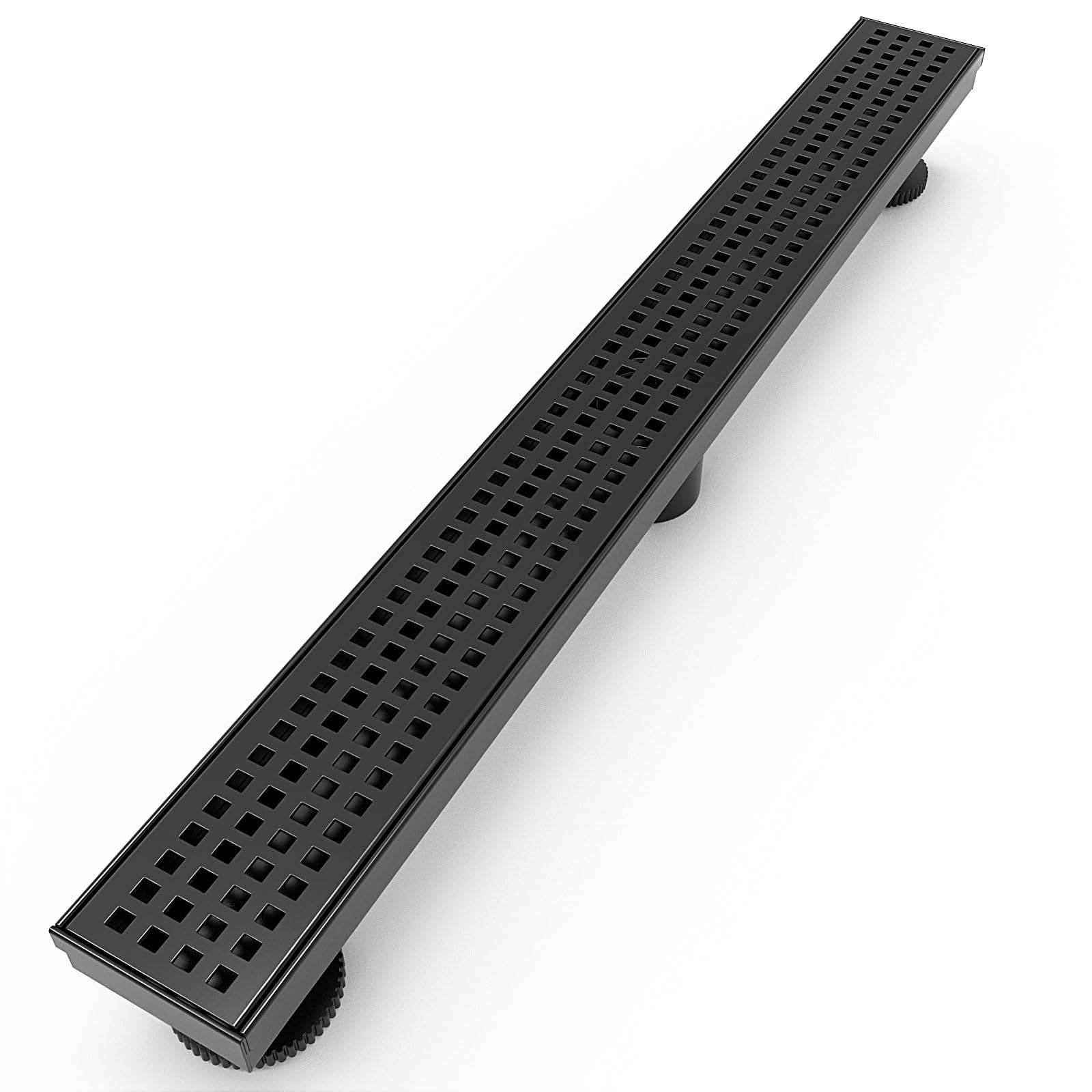 WEBANG 24 Inch Rectangular Linear Shower Floor Drain With Accessories,Quadrato Pattern Grate Removable,Food-grade SUS 304 Stainless Steel,WATERMARK&CUPC Certified,Matte Black