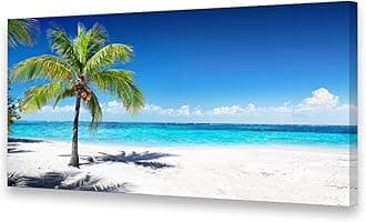 Baisuart-Large Canvas Wall Art Summer Ocean Waves Coconut Trees on Sands Beach Seascape Painting Sea Nature Pictures for Living Room Home Office Wall Decor Artwork