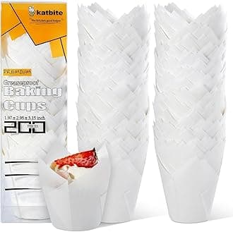 Katbite Tulip Cupcake Liners 200PCS, Muffin Baking Cupcake Liners Holders, Baking Cups, Cupcake Wrapper for Party, Wedding, Birthday(White)