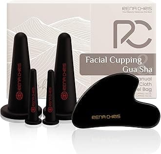 Facial Cupping Set & Gua Sha Facial Tool - Silicone Cupping Set & Obsidian Gua Sha Stone - Face Cupping Therapy Set for Natural Skin Care, Puffiness, Lip Plumping(Black)