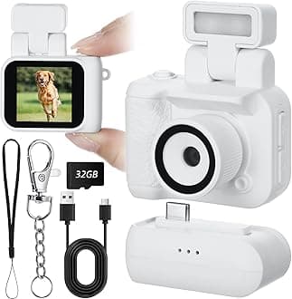 Mini Digital Camera Keychain with Flash Light 1080p Tiny Camera Mini Retro Micro Dv/Camcorder with 600 Mins Battery Life Compact Portable Recorder for Travel Study Recording(White,32 GB)