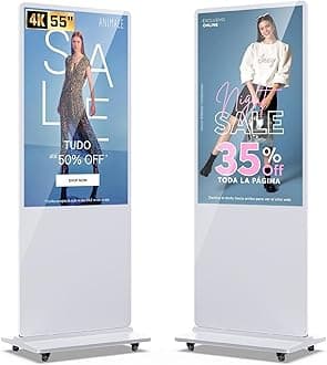 QIXZOCV MWE 55 Inch 4K Digital Signage Display Kiosk, LCD Screen Indoor Floor Standing Advertising Displays, Android System Commercial Totem, Vertical Poster with Auto Media Player-White