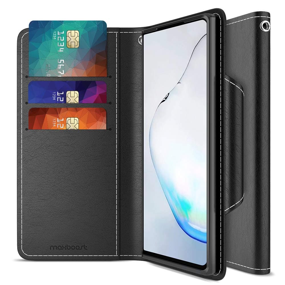 Maxboost Galaxy S20 Plus Case mWallet Series Designed for Samsung Galaxy S20 Plus 2020 (6.7”) [PowerShare Friendly] S20+ 5G Card Case Wallet (Black) w/Card Slot Side Pocket Magnetic Closure
