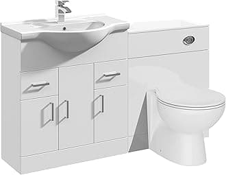 VeeBath Linx 1350 Vanity Unit Furniture Set, Wash Basin Bathroom Sink, WC, Toilet Pan, Soft Close, Quick Release Toilet Seat with Concealed Cistern-White (Flat Pack)