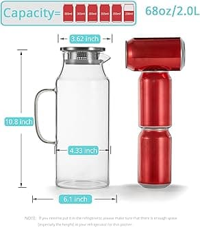 Bivvclaz 2 Liter 68 oz Glass Pitcher with Lid and Spout, Glass Water Pitcher for Fridge, Glass Carafe for Hot/Cold Water, Iced Tea Pitcher, Large Pitcher for Coffee, Juice and Homemade Beverage