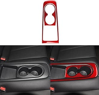Car Rear Water Cup Holder Panel Trim Premium Real Carbon Fiber Sticker Compatible with Hyundai Veloster 2012 2013 2014 2015 2016 2017 Red Accessories