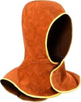 QeeLink Welding Hood with Breathable Liner, Leather Welding Cap Heat Resistant, Welding Helmet Liner with Neck Shoulder Drape, Perfect for Indoor Welding Protection