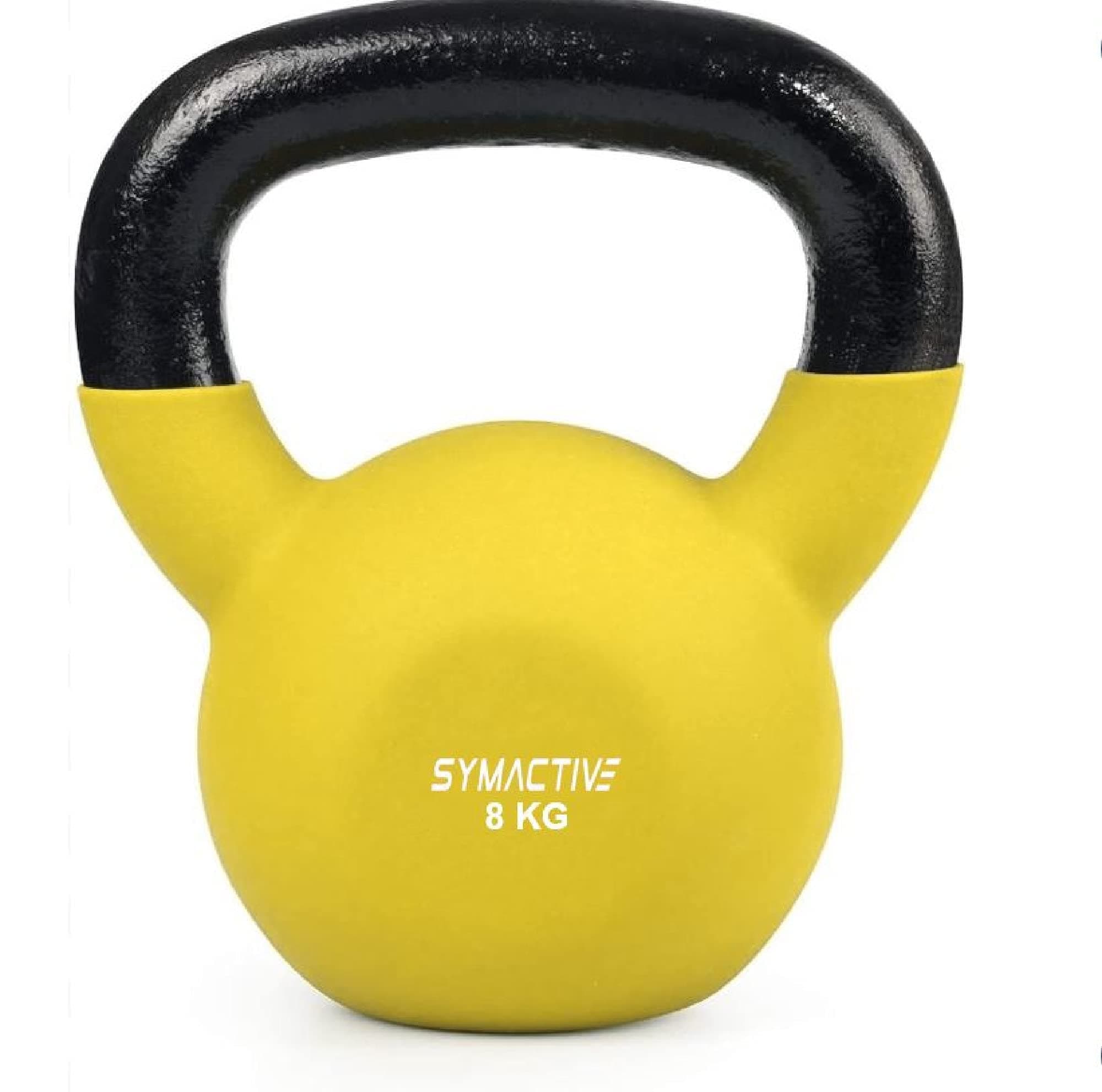 Amazon Brand - Symactive Neoprene Coated Solid Kettlebell for Gym Exercises, 8 Kg Yellow