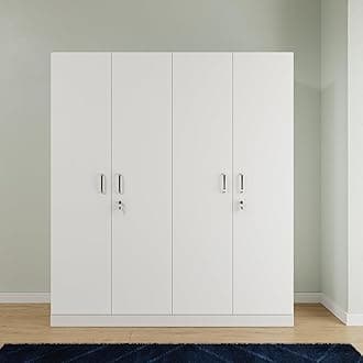 VIKI Wardrobe | Wooden Almirah for Clothes,Door for Bedroom, 4 Door Wardrobe with Inside Drawer (Frosty White - 40D x 160W x 180H) | 1 Year Warranty | Free Assembly