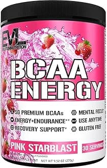EVL BCAAs Amino Acids Powder - BCAA Energy Pre Workout Powder for Muscle Recovery Lean Growth and Endurance - Rehydrating BCAA Powder Post Workout Recovery Drink with Natural Caffeine - Pink Starblast