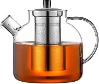1500ml(50oz) Glass Teapot with Removable Infuser, Ehugos Stovetop Safe Large Tea Pot, Blooming and Loose Leaf Hand Crafted Kettle for Women and Adult with Stainless Infuser