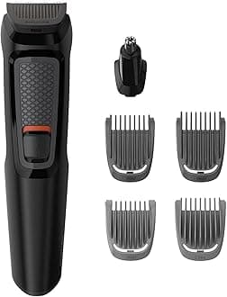 PHILIPS Multigroom Series 3000 6 in 1 Face mg3710/15 Shaver Black, Rectangle, Stainless Steel, Beard, Ear, Eyebrow, Nose, 60 min, Integrated