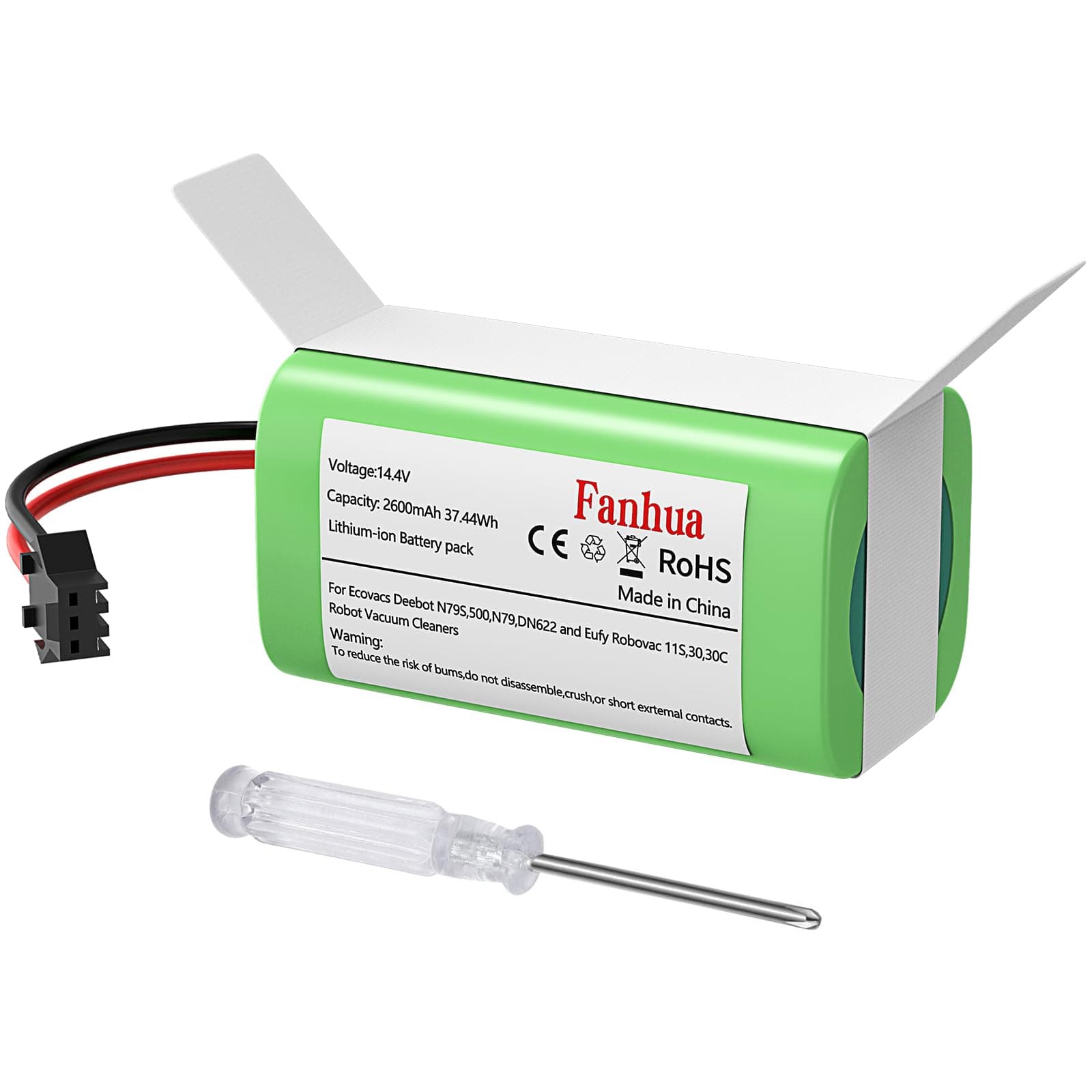 Battery Replacementfor Eufy RoboVac 11 11C 11S Plus 11S MAX 12 15C 15C MAX 15T 25C 30C G10 Hybrid G30 Edge R500 R450 & Ecovacs Deebot N79 N79S N95 DN622 661Robot Vacuum Cleaners 14.4V 2600mAh