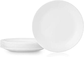 Corelle Vitrelle 8-Piece Dinner Plates Set Triple Layer Glass and Chip Resistant, Lightweight Round Plates, Winter Frost White
