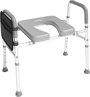 Raised Toilet Seat with Handles - Cozy Padded Elevated Medical Toilet Seat Riser, 350lb Adjustable Safety Assist Shower Chair w/Side Pocket for Adults Elderly, Handicap Pregnant Individuals