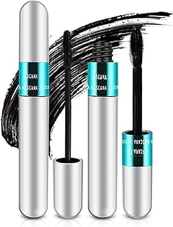 2 Pack 2 in 1 Mascara 5x Longer Waterproof Lash Cosmetics Natural Lengthening and Thickening Effect No Clumping Superstrong Magic 4d Silk Fiber For Vibely Mascara Makeup (2 Pack)