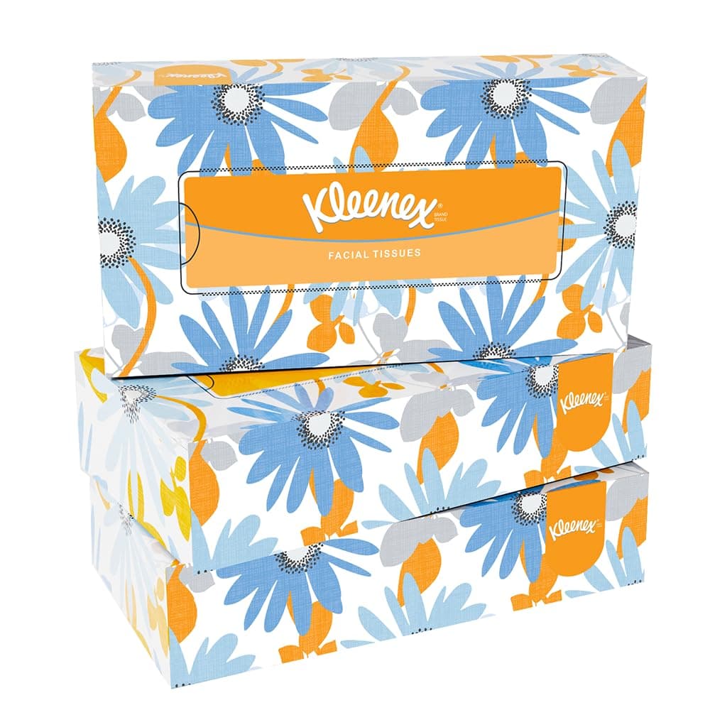 - Kleenex® 2 ply Facial Tissue Flat Box, 100 Pulls, Pack of 3 (Total 300 Sheets) (60035)