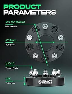 YHTAUTO 5x5 Wheel Spacers 1.25 Inch Fits XK WJ WK JK JL 1999-2018 Jeep Grand Cherokee Wrangler Commander 5x127 mm Tire Spacers w/ 1/2"-20 & 12.9 Grade Studs, 71.5 mm Hub Bore 5 Lug 4PCS